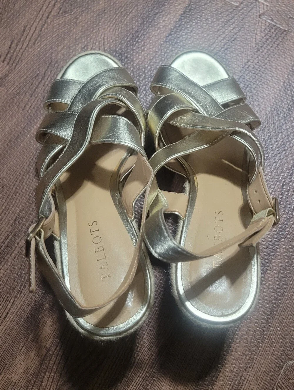 Talbots Gold Espardrille Wedge Strappy Sandals Size 8.5M Slingback